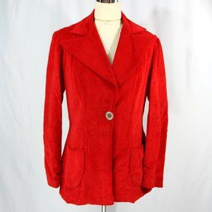Vintage Whistle Stop Red Velvet Corduroy One Button Peak Lapel Jacket Blazer 9 M